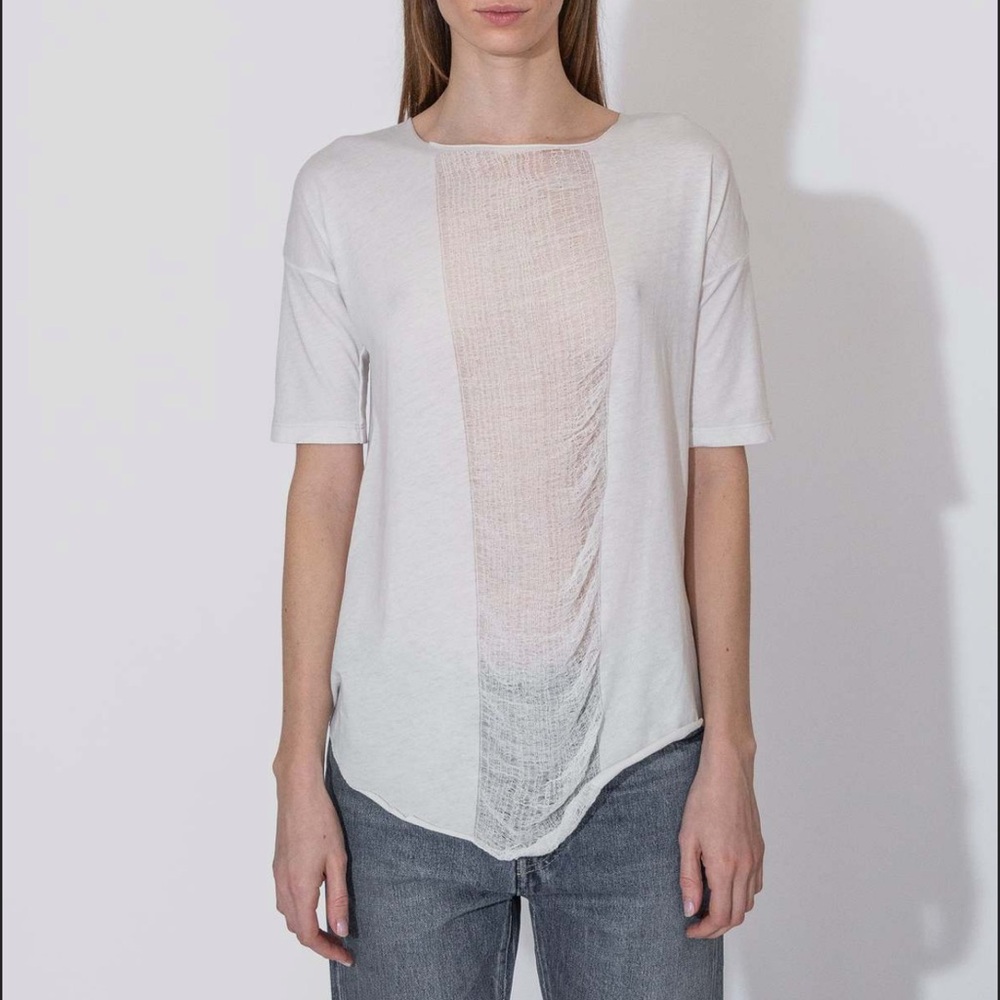 Raquel Allegra White Short Sleeve Tee with Sheer Panel